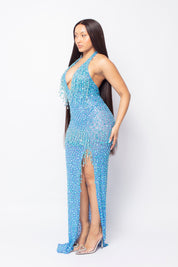 Onyx Blue Crystal Maxi Dress