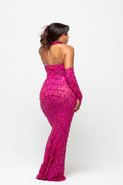 Oceana Fuchsia Pink Crystal Maxi Dress