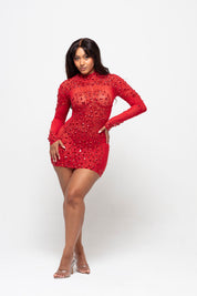 Sol Red Rhinestone Mini Dress