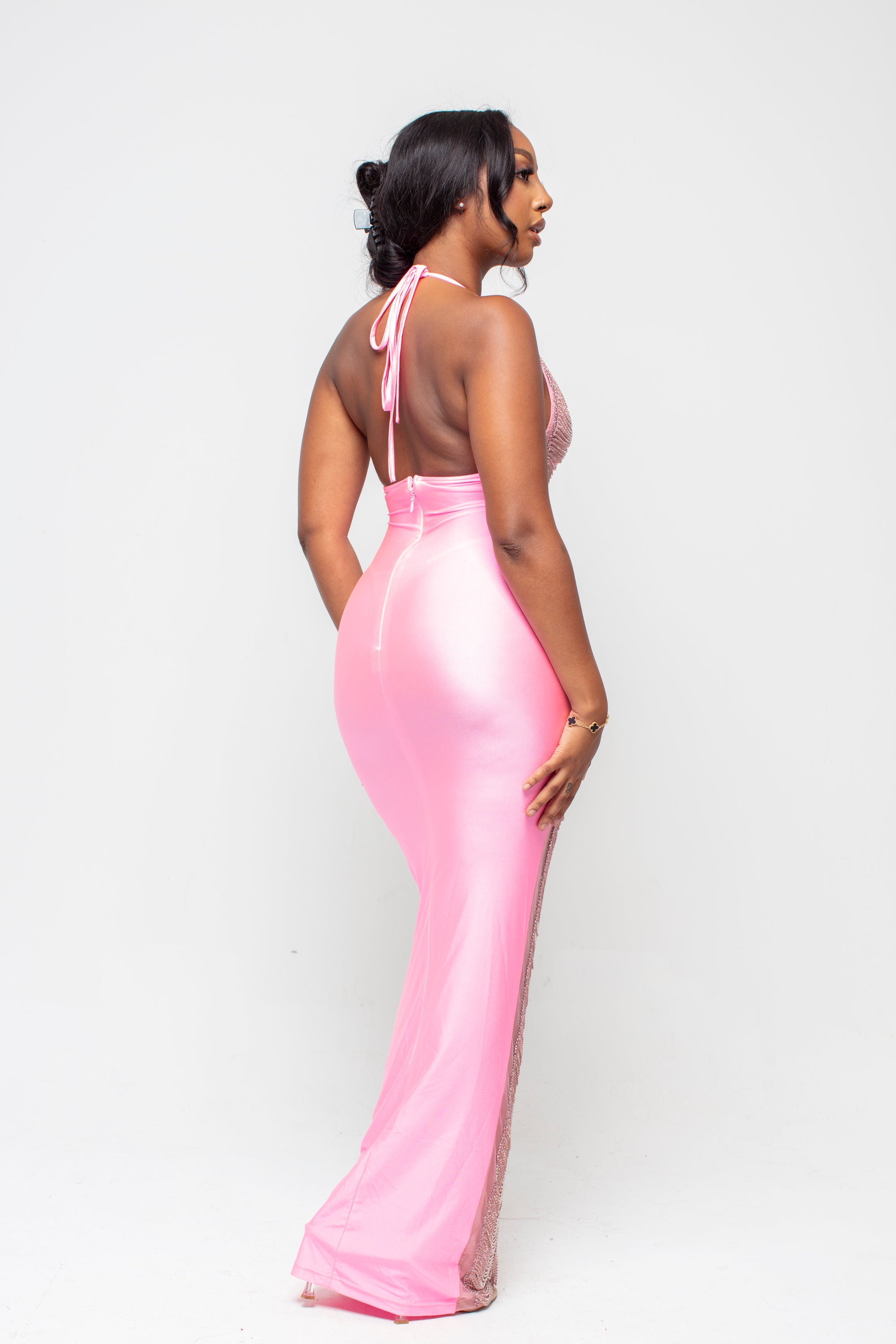 Amoure Pink Diamond Halterneck Maxi Dress – Denoa Label