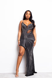 Tess Rhinestone Asymmetric Maxi Dress Pre-Order