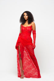 Lucy Red Maxi Dress With Gloves Pre-Order