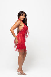 Sora Red Fringe Mini Dress