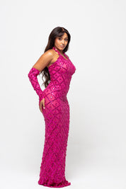 Oceana Fuchsia Pink Crystal Maxi Dress