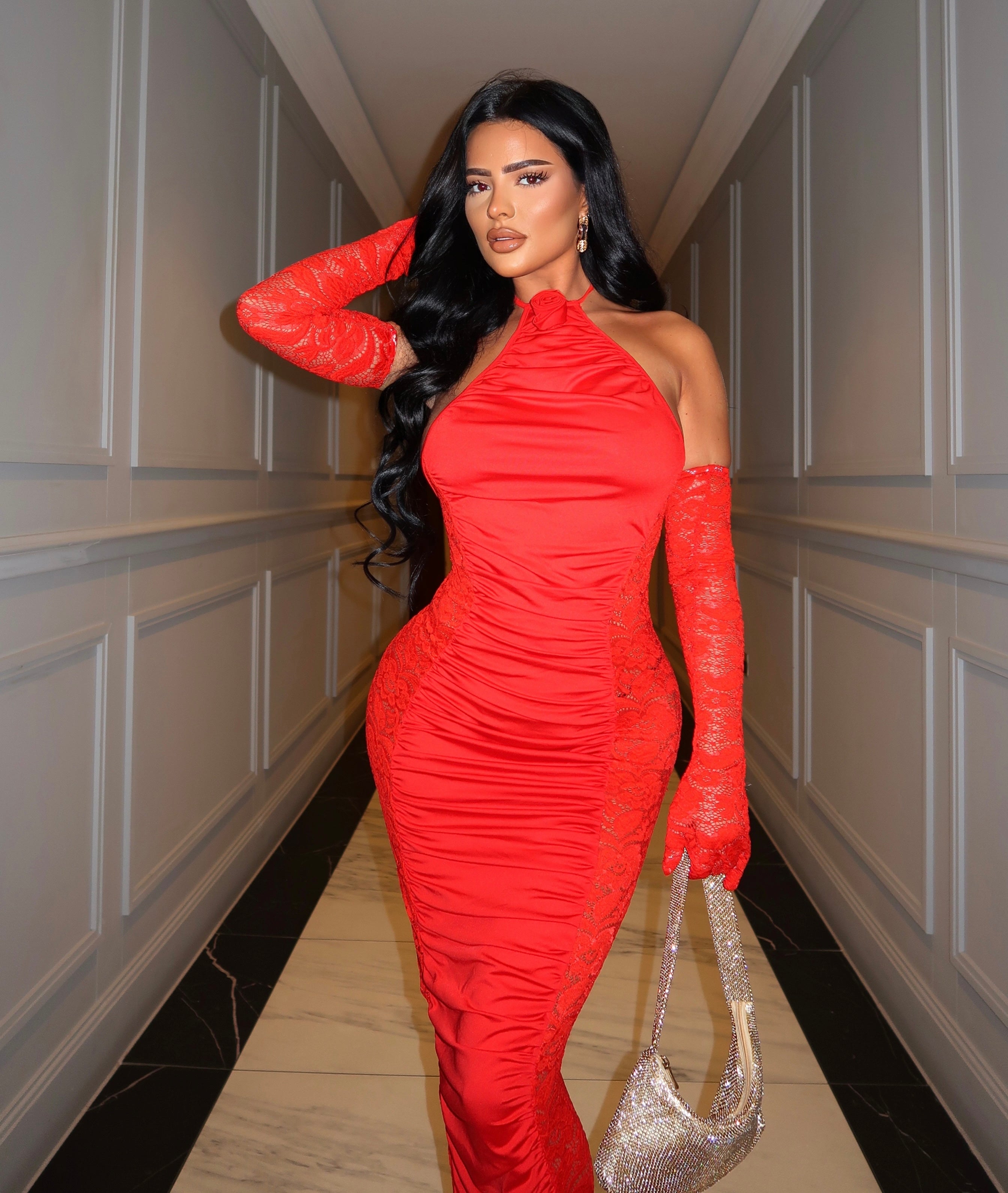 Nikita Red Maxi Dress With Gloves Pre-Order
