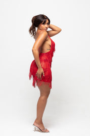 Starlit Red Fringe Mini Dress