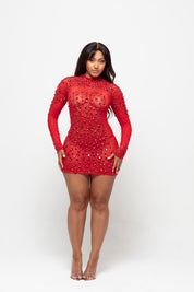 Sol Red Rhinestone Mini Dress