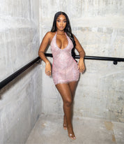 Amoure Diamond Halterneck Double Mesh Dress