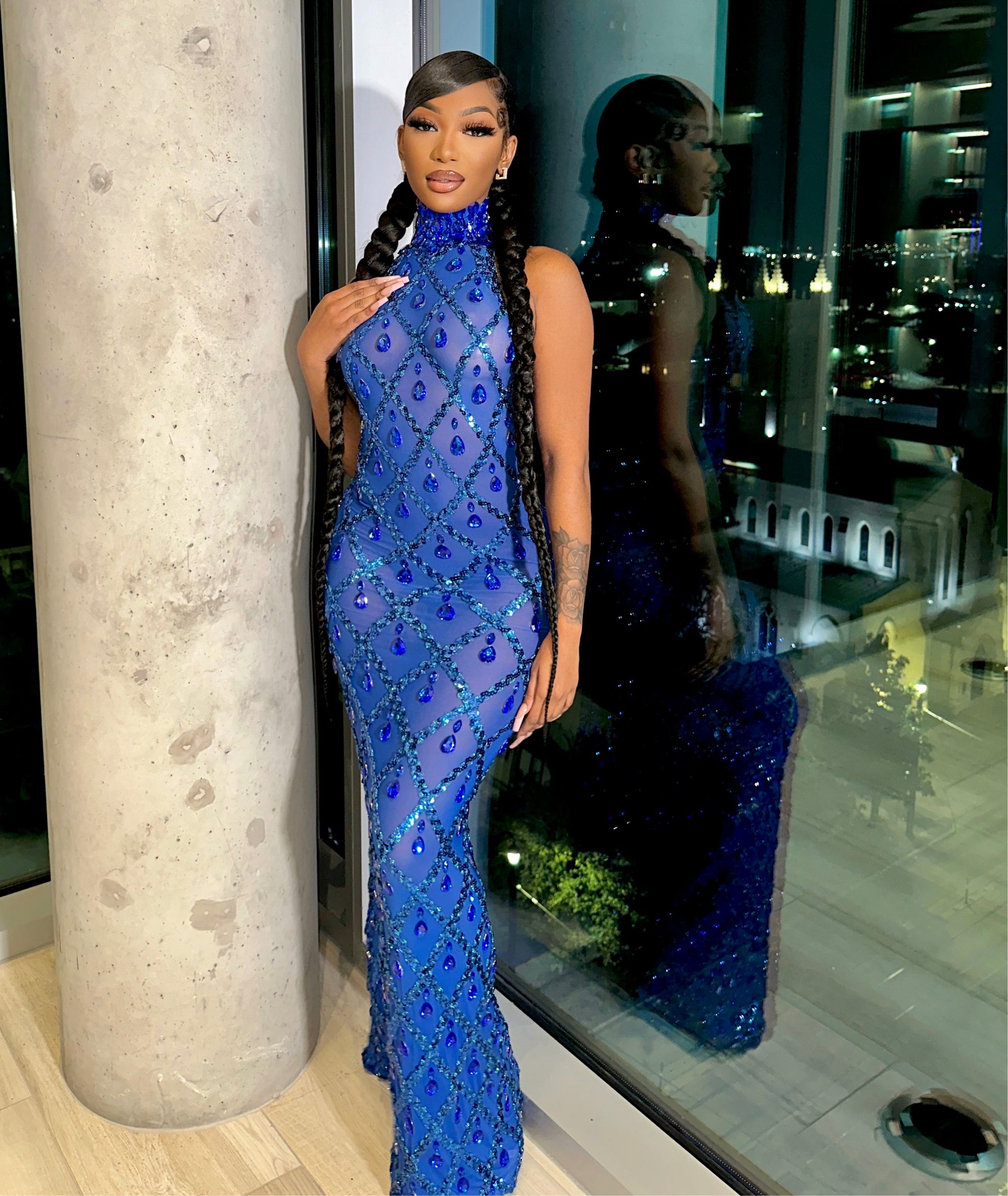 Diamond Maxi Dress Blue, XS