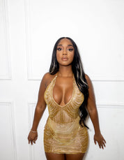 Amoure Diamond Halterneck Double Mesh Dress