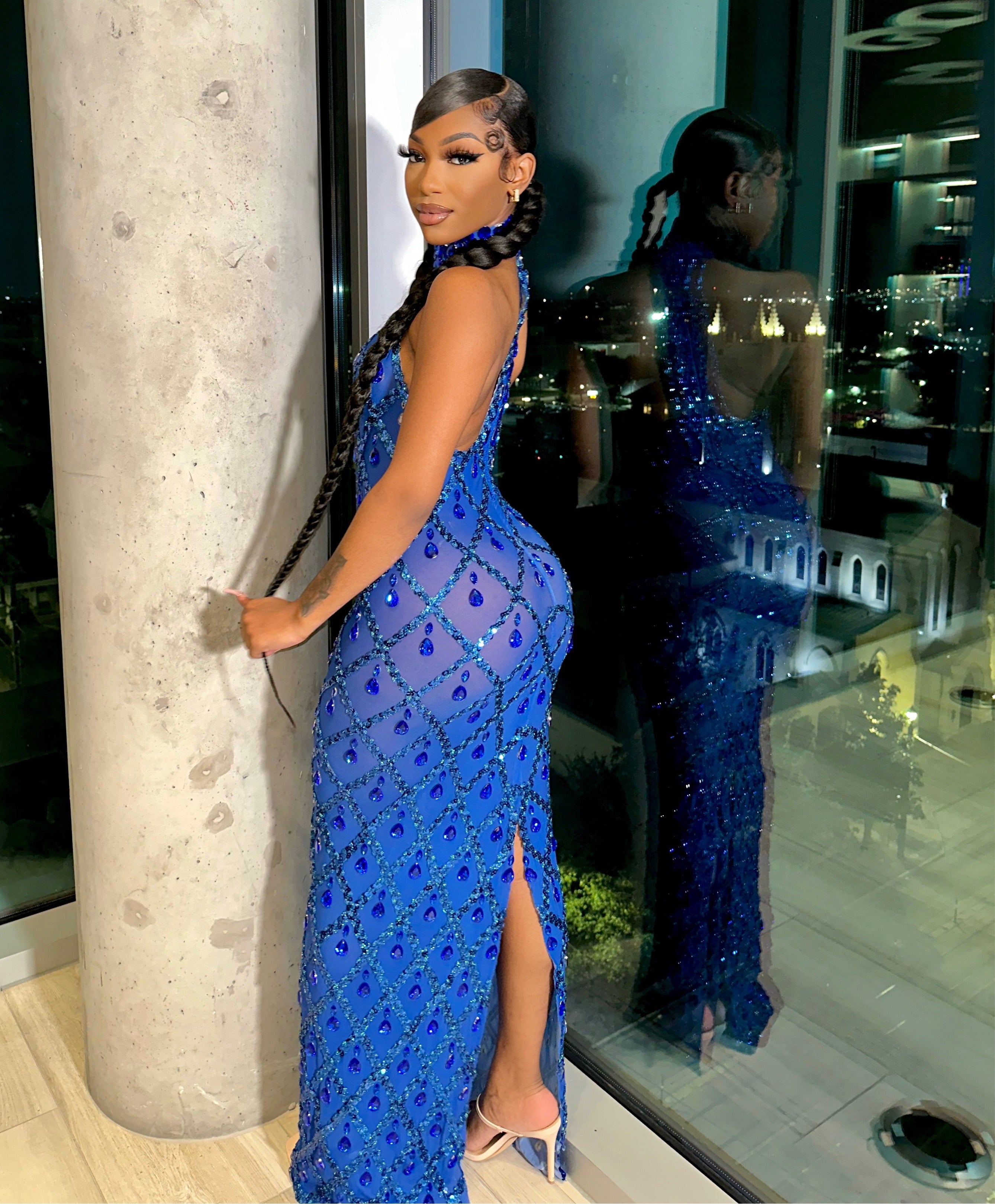 Diamond Maxi Dress Blue, M Diamond Maxi Dress Blue, M